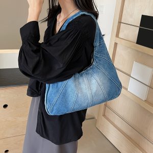 Elegant Crescent-Shaped Denim Shoulder Bag for Women