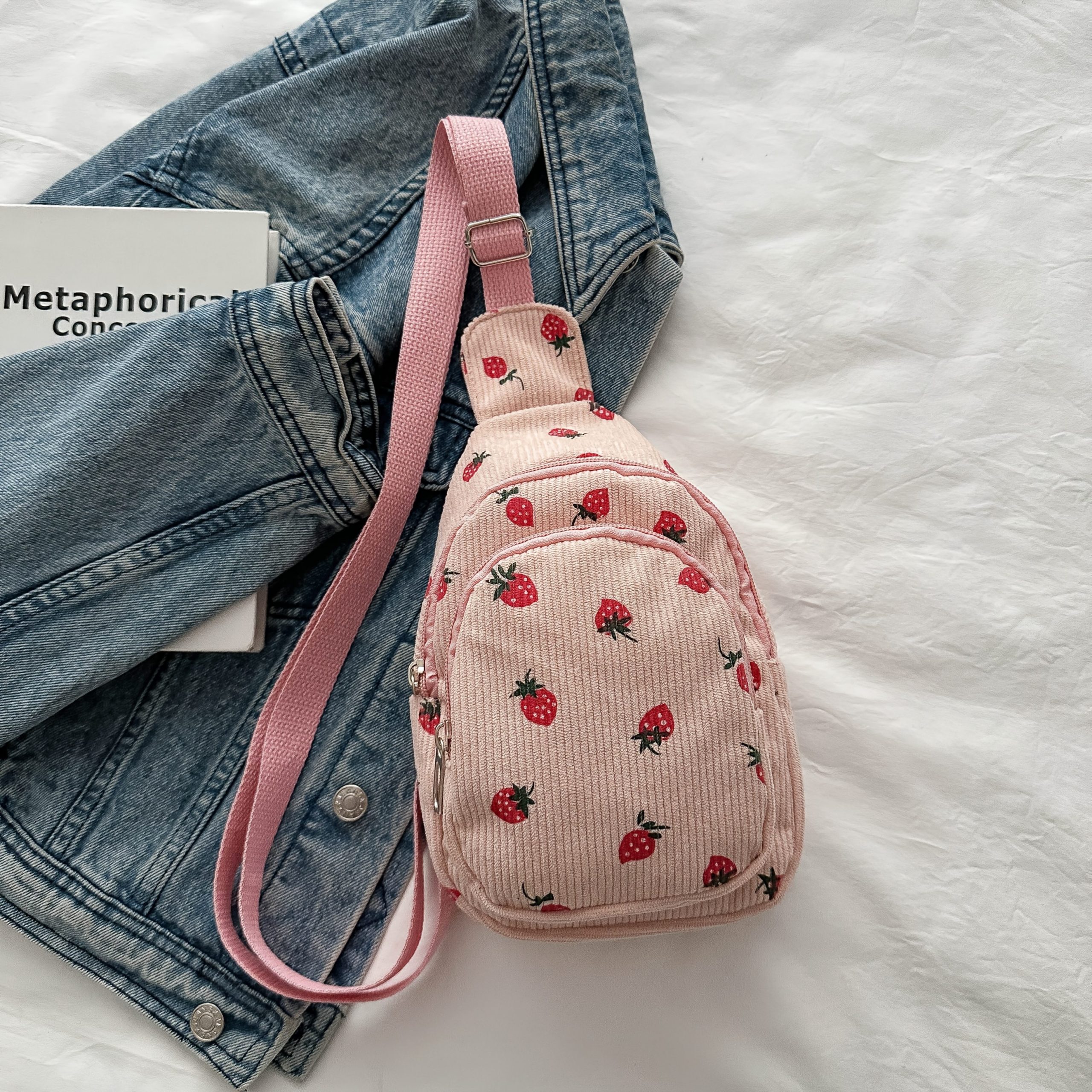 1pc Strawberry Pack White Women'S Body Bag Waist Pouch Coin Purse Zipper Multi - Image 5