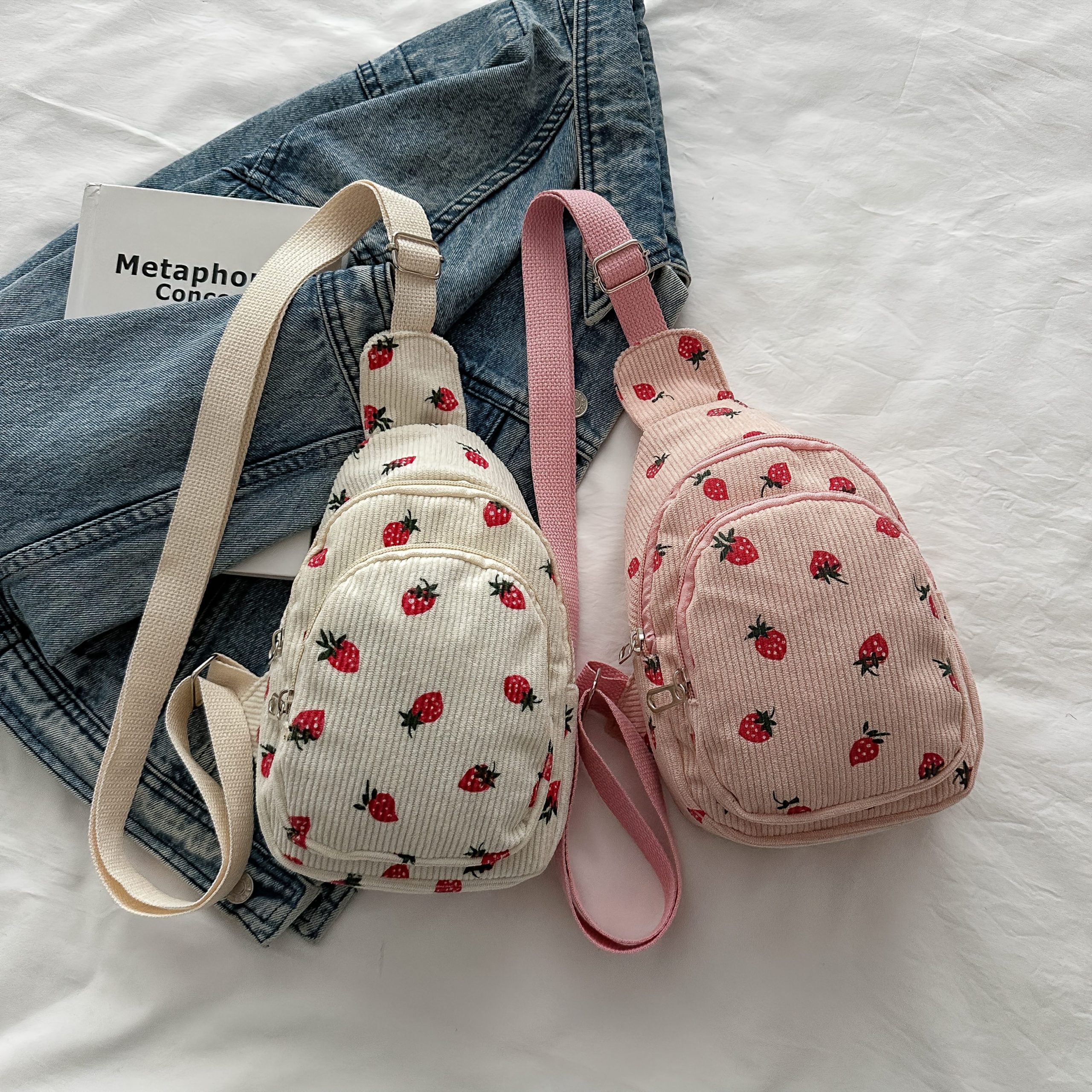 1pc Strawberry Pack White Women'S Body Bag Waist Pouch Coin Purse Zipper Multi - Image 7