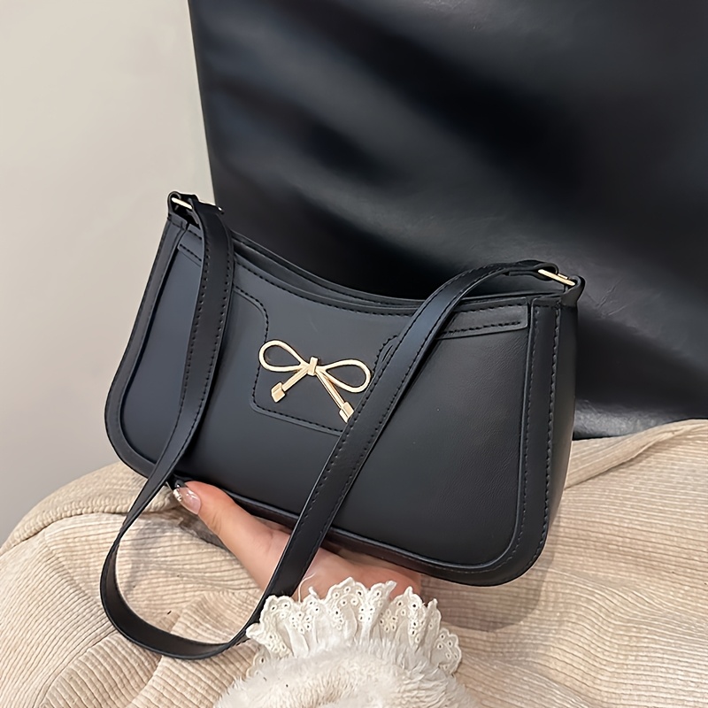 Elegant mini women's shoulder bag, small wallet, stylish crescent-shaped bow shoulder bag - Image 6