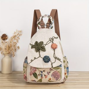 Bohemian Handwoven Backpack with Pumpkin Vine Design
