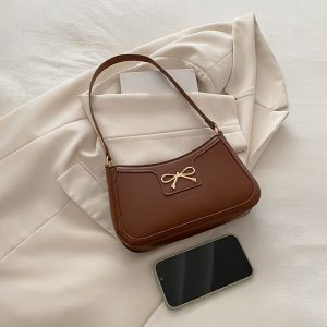 Elegant mini women's shoulder bag, small wallet, stylish crescent-shaped bow shoulder bag