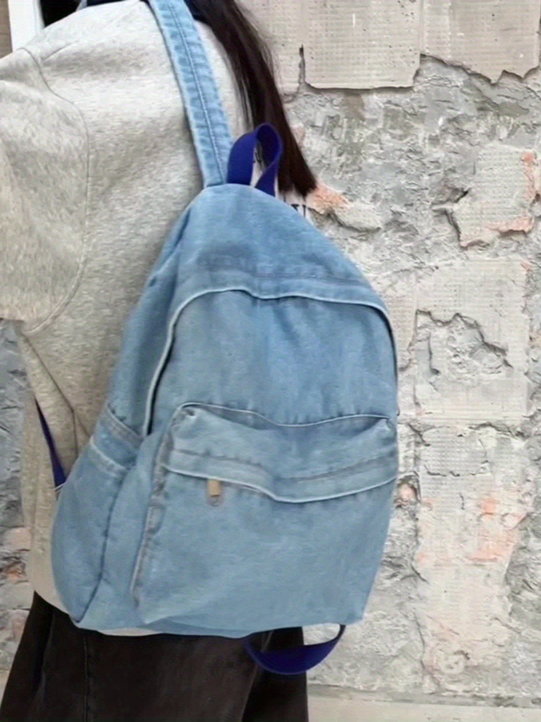 Large Capacity Retro Double Shoulder Bag Casual Solid Color College Backpack Cute Travel Bag - Image 9
