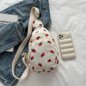 1pc Strawberry Pack White Women'S Body Bag Waist Pouch Coin Purse Zipper Multi