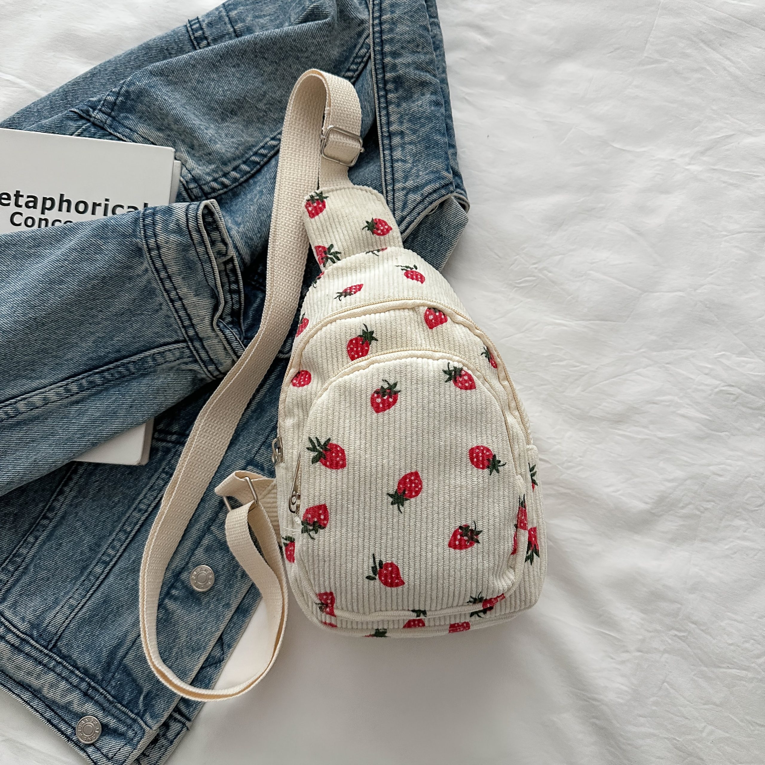 1pc Strawberry Pack White Women'S Body Bag Waist Pouch Coin Purse Zipper Multi - Image 3