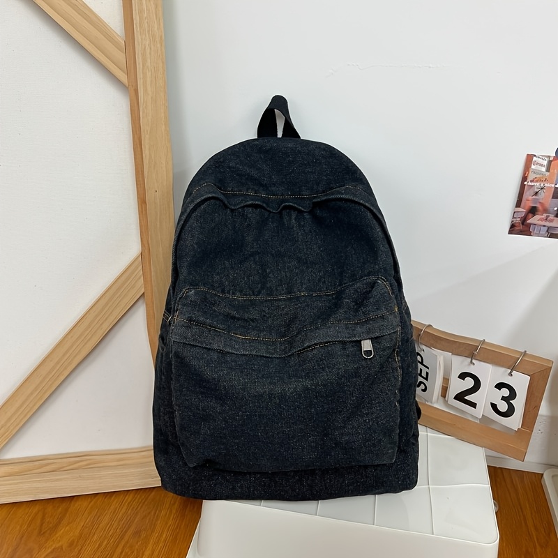 Large Capacity Retro Double Shoulder Bag Casual Solid Color College Backpack Cute Travel Bag - Image 7