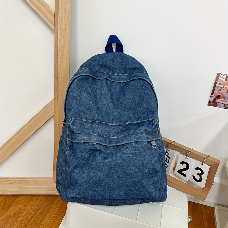 Large Capacity Retro Double Shoulder Bag Casual Solid Color College Backpack Cute Travel Bag - Image 5