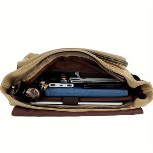 Vintage Canvas Bag Men'S Business Travel Bag College Backpack Large Capacity Shoulder Bag Casual Crossbody Bag Men'S Bag-B