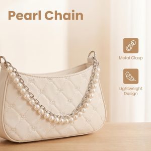 Women'S White Handbag, Shoulder Bag, Equipped With A Pearl Chain Shoulder Strap